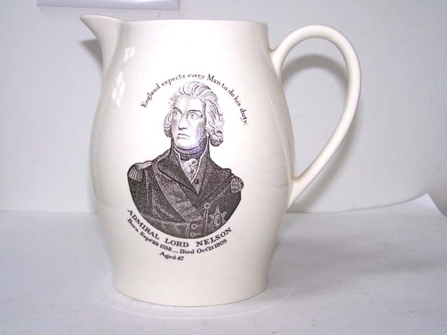 A Fine Limited Edition reproduction Liverpool Pitcher Depicting Admiral Lord Nelson and the Battle of Trafalgar.